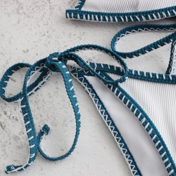 Ribbed Tie String Bikini - White (L) NWT - Picture 4 of 5